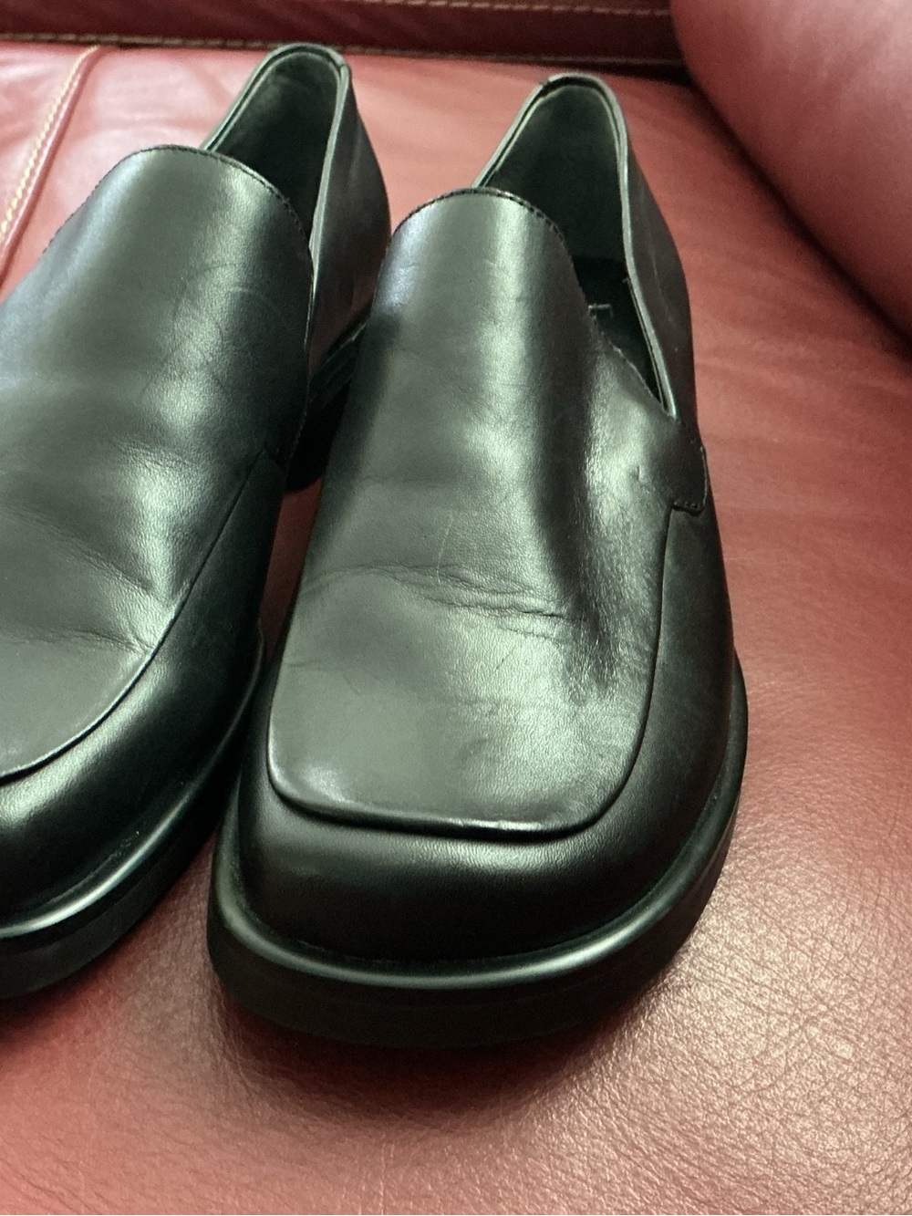 Womens Black Slip-On Leather Loafers by Franco Sarto